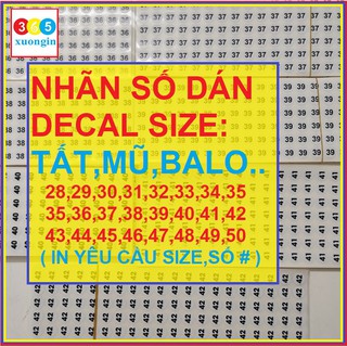 Nhãn dán size số decal, phụ kiện thời trang nam (Tất, mũ, khăn tay..)