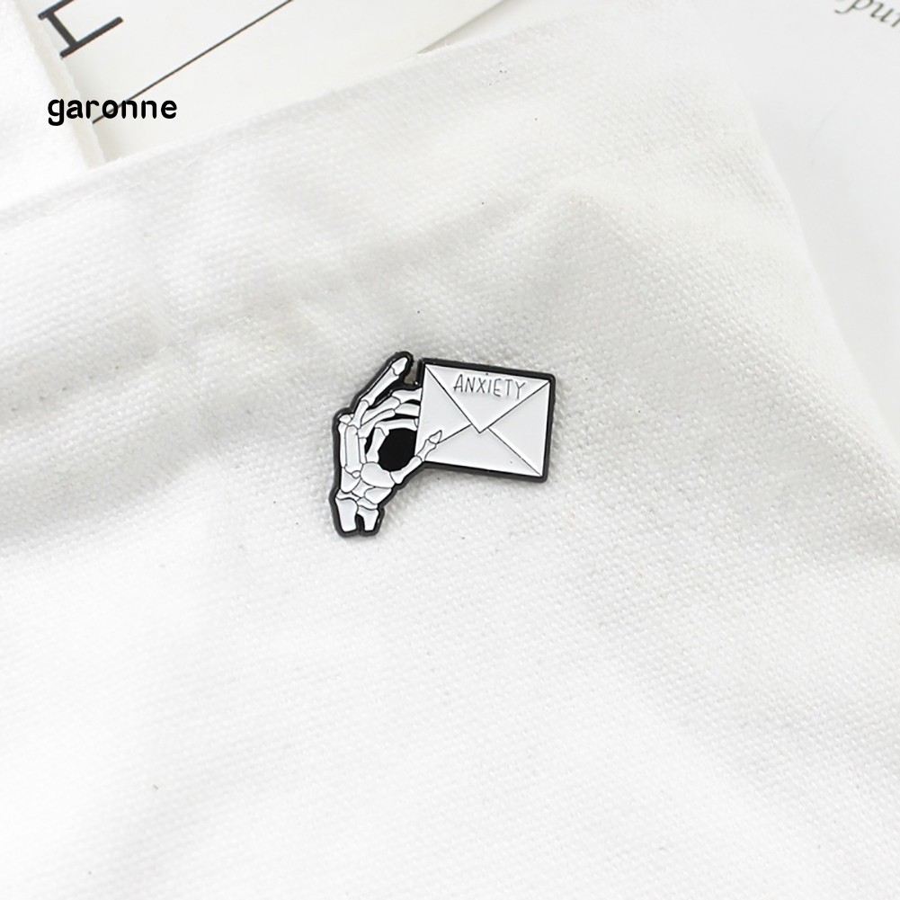 GA_ANXIETY Letter Skeleton Hand Enamel Brooch Pin Men Women Jeans Jacket Jewelry