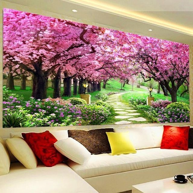 Tranh thêu kin PHONG CẢNH RỪNG CÂY TÍM FJ0758  FJ0759 195x84 THÊU 3D : LV3005 (100X55) LV3006 (132X62)