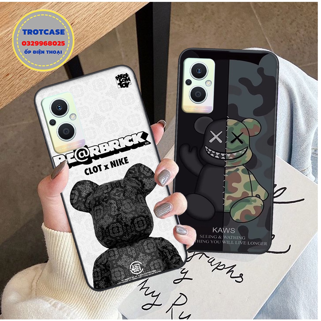 Ốp lưng điện thoại Oppo Reno 7Z 5G - in hình chú gấu bearbrick nền trắng sáng và hình ảnh vẽ bear nền đen
