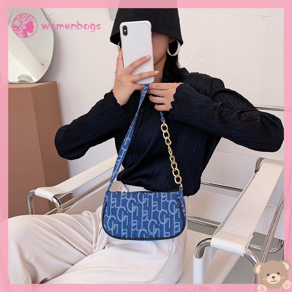 ✿ Wb ✿ Túi Xách Nhỏ Đeo Vai Chất Liệu Denim In Chữ Thời Trang Cho Nữ✿