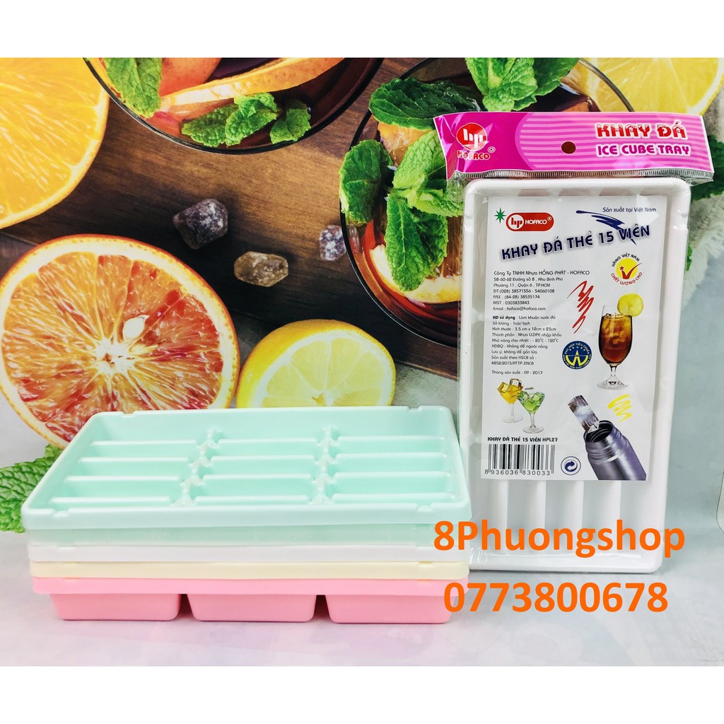 Vĩ làm thạch rau câu dạng thẻ siêu tiện lợi - Khay đá thẻ 15 viên HPL27 nhựa cao cấp Hofaco