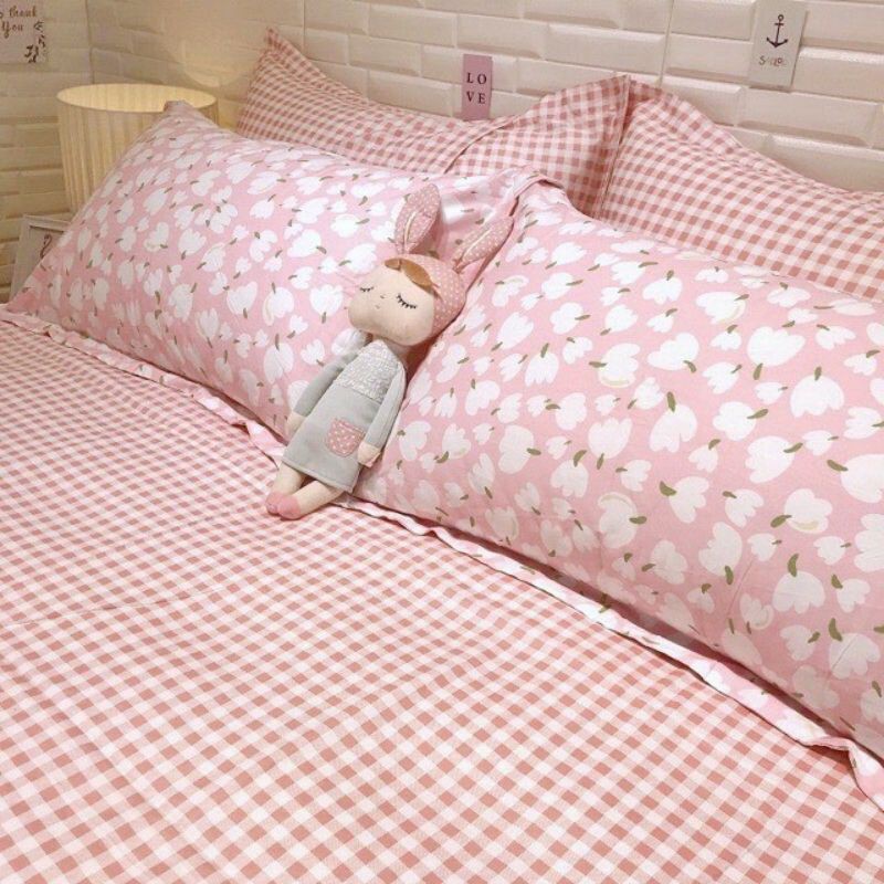 bộ chăn ga poly cotton nhập khẩu [ mẫu hoa anh đào hồng ]