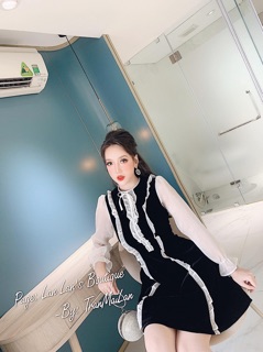 Váy nhung viền bèo (2 màu ảnh thật)