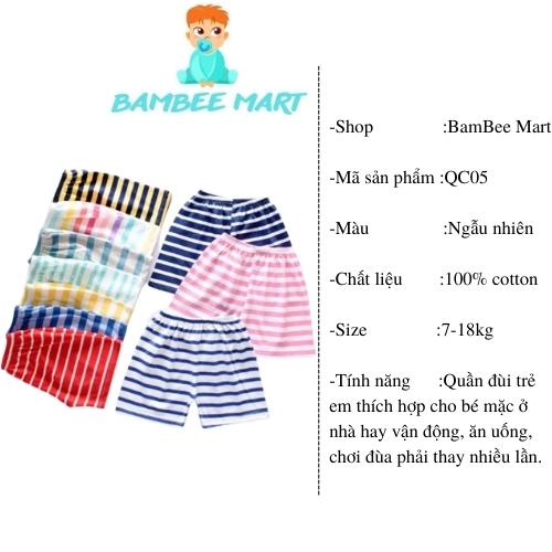 Quần chục cho bé trai bé gái đùi kẻ cotton 100% 6kg đến 18kg BamBee Mart