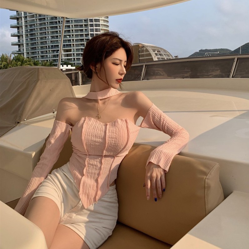 Áo COZOKC dài tay dáng ôm xẻ tà phong cách Hồng Kông cá tính