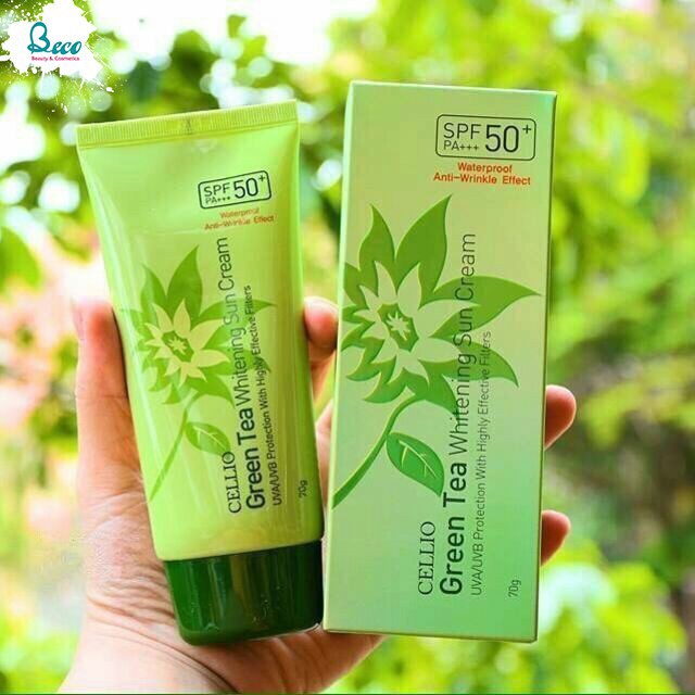 [Mỹ Phẩm Xách Tay]  Kem Chống Nắng Cellio Green Tea Whitening Sun Cream SPF50+ PA+++  - Phụ Nữ Làm Đẹp