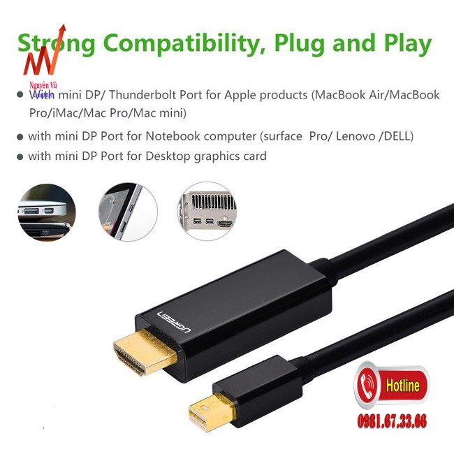 Dây chuyển đổi Mini DisplayPort to HDMI dài 3m chính hãng Ugreen 10436