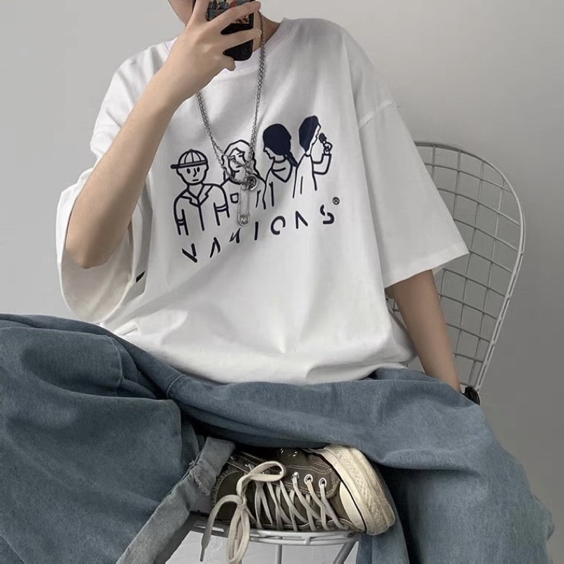 Áo thun tay lỡ nam nữ, áo phông shop cossi form rộng chất cotton in hình 4 người