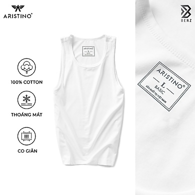 Áo Lót Nam Áo Thun Ba Lỗ Aristino AC21 Màu Trắng Basic Kiểu Dáng Classic Vải Cotton Mềm Mịn
