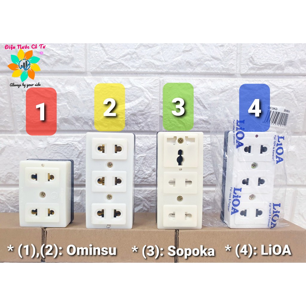 Ổ cắm điện 2 lỗ 3 lỗ có đèn báo 10A 15A Ominsu/Sopoka/LiOA