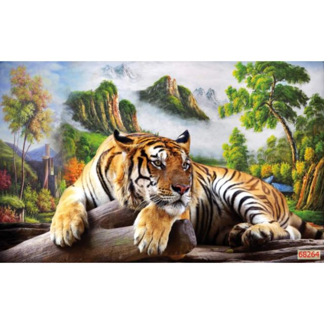 Tranh hổ 3D dán tường phòng khách