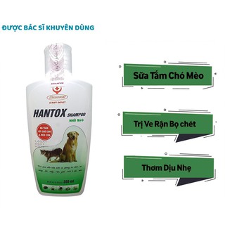 Sữa Tắm Trị Ve Rận Bọ Chét Chó Mèo Hantox Shampoo Xanh Nhũ Bạc dưỡng lông 200ml - ShopPetAz