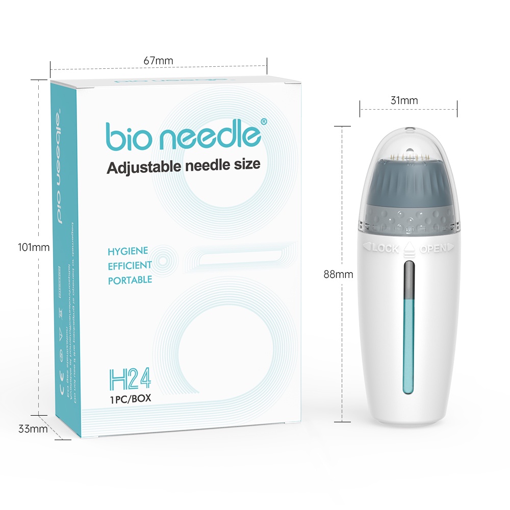 Bio Needle H24 Derma Stamp Micro Needle Điều Chỉnh Chiều Dài Kim 0-1.5mm Chăm Sóc Da Mặt Dụng Cụ Làm Đẹp Cho Râu Tăng Trưởng Tóc Điều Trị Tăng Trưởng Lại