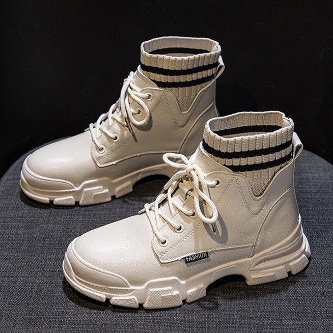 Giày MWC 0554 - Giày Thể Thao Nữ Đế Độn, Sneaker Cổ Cao Đế 3CM Da Trơn Hot Trend