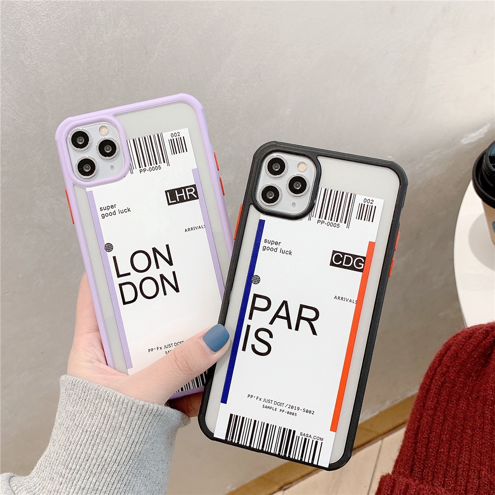 Ốp điện thoại hình vé máy bay London/Paris cho iPhone 11 11pro 11promax 6 6s 7 8 Plus X XR XS MAX