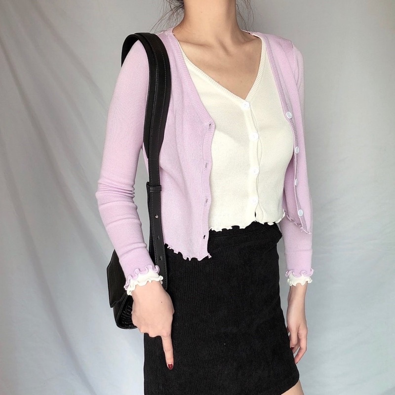 Áo knit 2 lớp tay phối bèo