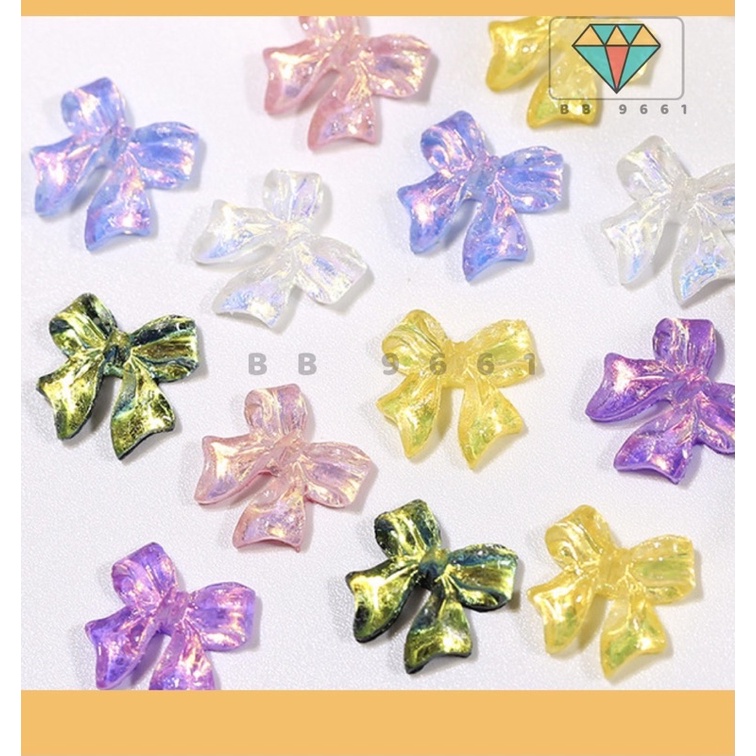 Tổng hợp charm nơ màu thạch trong suốt trang trí móng nail