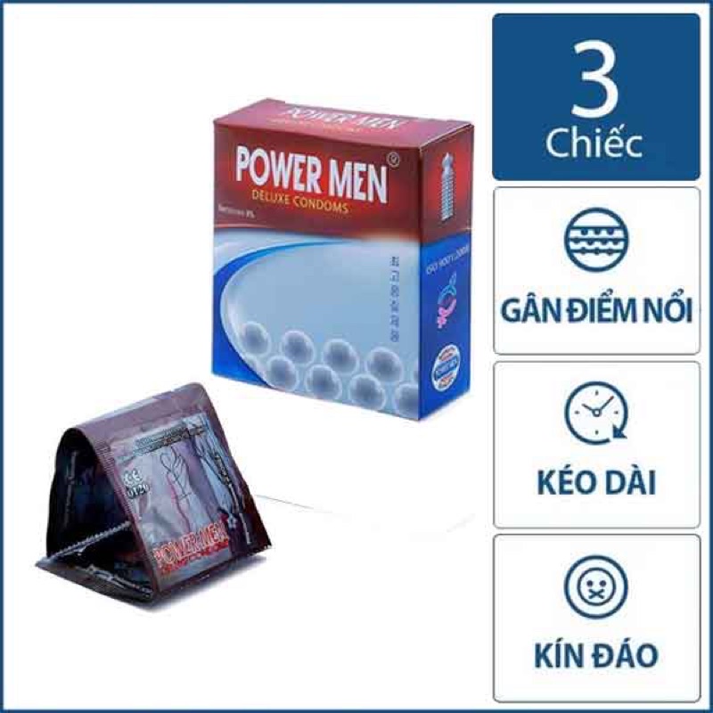 Bao cao su POWER MEN ngọc trai gân gai hộp 3 cái