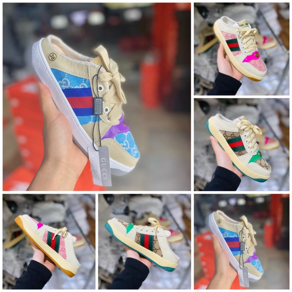 Giày sục nữ 𝐆𝐮𝐜𝐜𝐢 Hồng Xanh Tím, Sục Thể thao Sneaker  nữ 3 sọc GC cực chất hàng cao cấp 2022 Full Box Bill