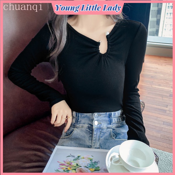 Áo thun tay dài dáng ôm phong cách phương Tây thời trang mùa thu mới cho nữ