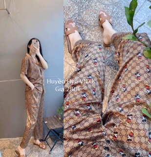 Set bộ lụa pizama hoạ tiết
