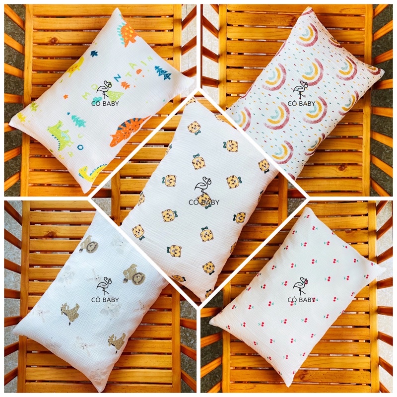 GỐi NẰM XÔ MUSLIN 35x50CM CHO BÉ TỪ 2-10 TUỔI