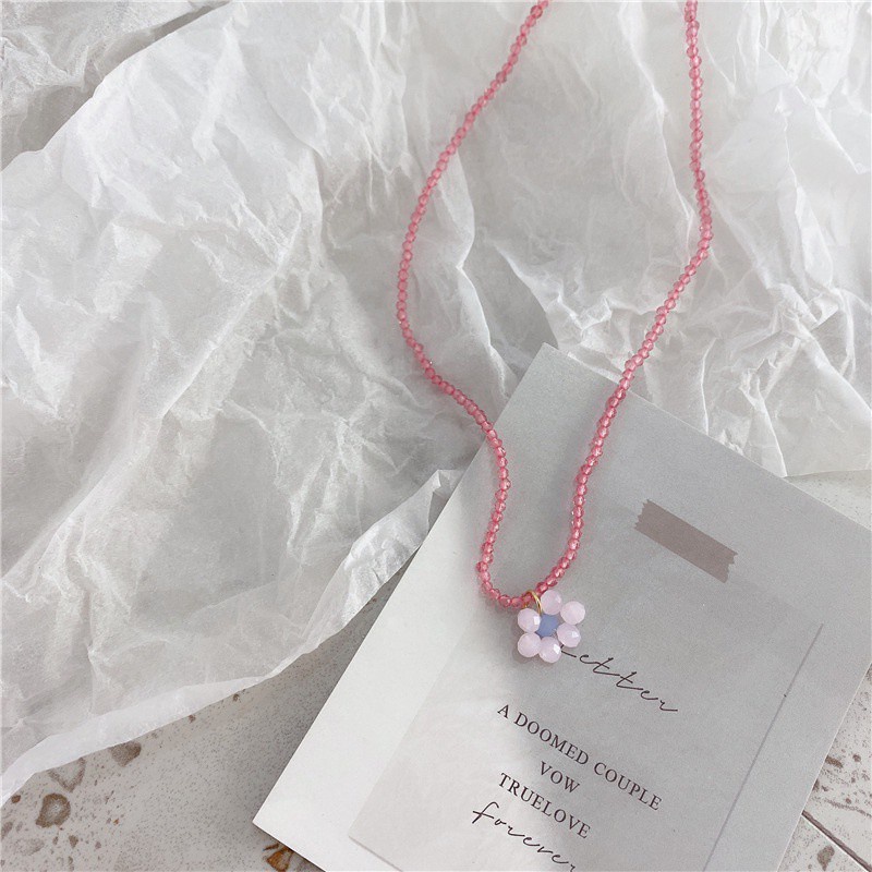 Vòng Cổ Choker Đính Hạt Và Hoa Màu Sắc Ngọt Ngào Cổ Điển Cho Nữ