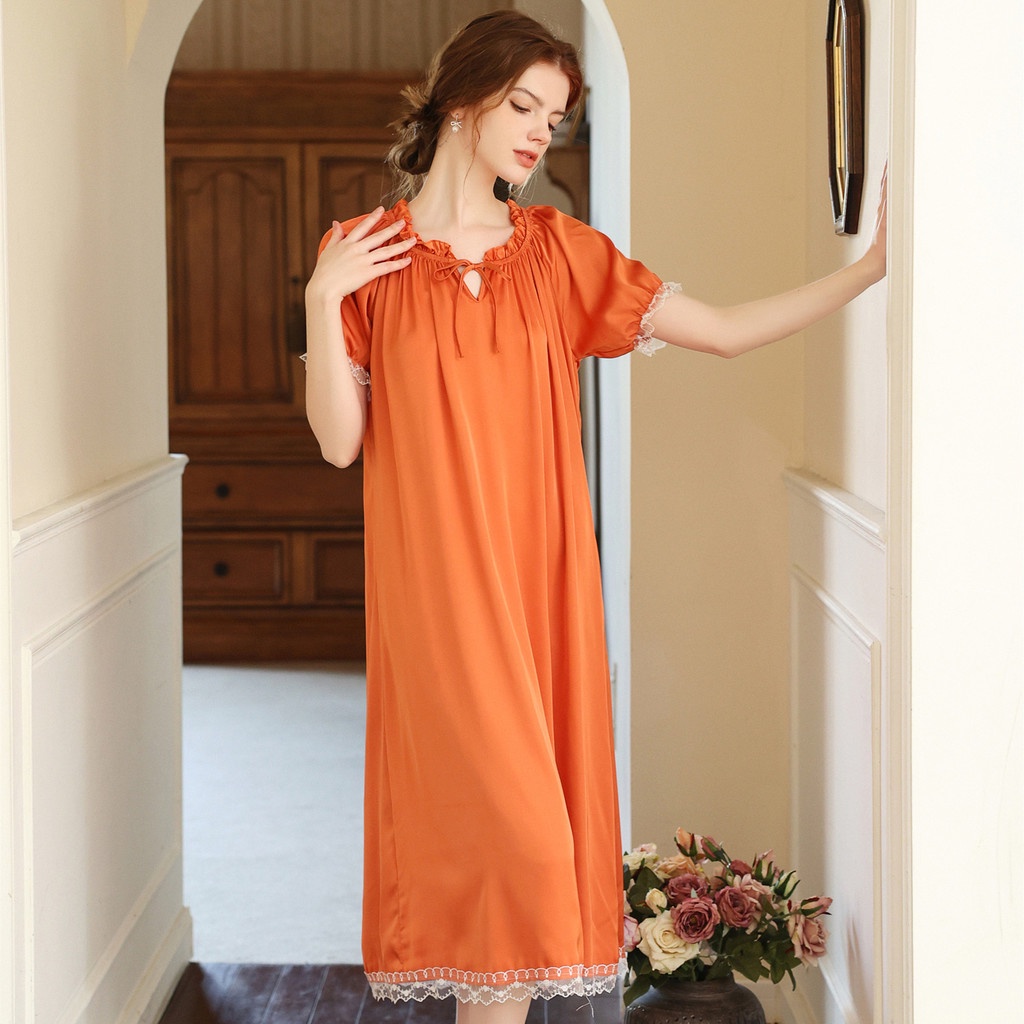 Đầm Ngủ Tay Ngắn Phối Ren Thời Trang Dành Cho Nữ