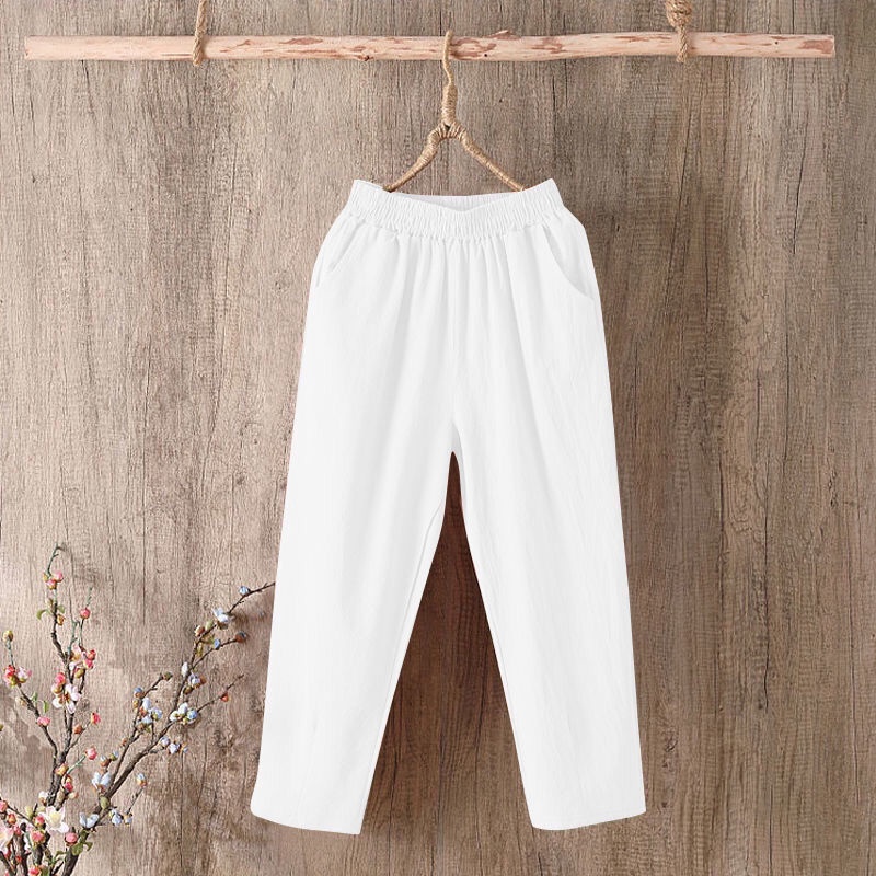 Jiashucheng Quần Cotton Lanh Mỏng Dáng Rộng Dài Đến Mắt Cá Chân Phong Cách Hàn Quốc Dễ Phối Đồ Thời Trang Mùa Hè Cho Nữ