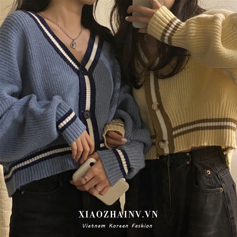 Áo khoác cardigan XIAOZHAINV tay dài cổ V phong cách Hàn Quốc thời trang cho nữ