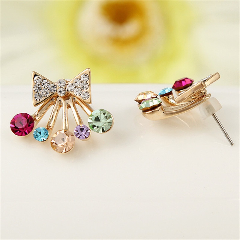 Đôi Bông Tai Hình Nơ Đính Kim Cương Thời Trang Hàn Quốc Cho Nữ