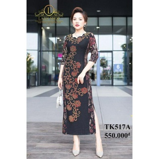 Váy đầm trung niên Ladyshop sườn xám nhũ đính đá cao cấp TK517