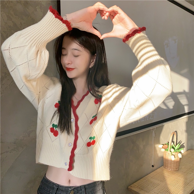 621352 Áo Khoác Cardigan Dệt Kim Mỏng Tay Dài Dáng Ngắn Thời Trang Cho Nữ