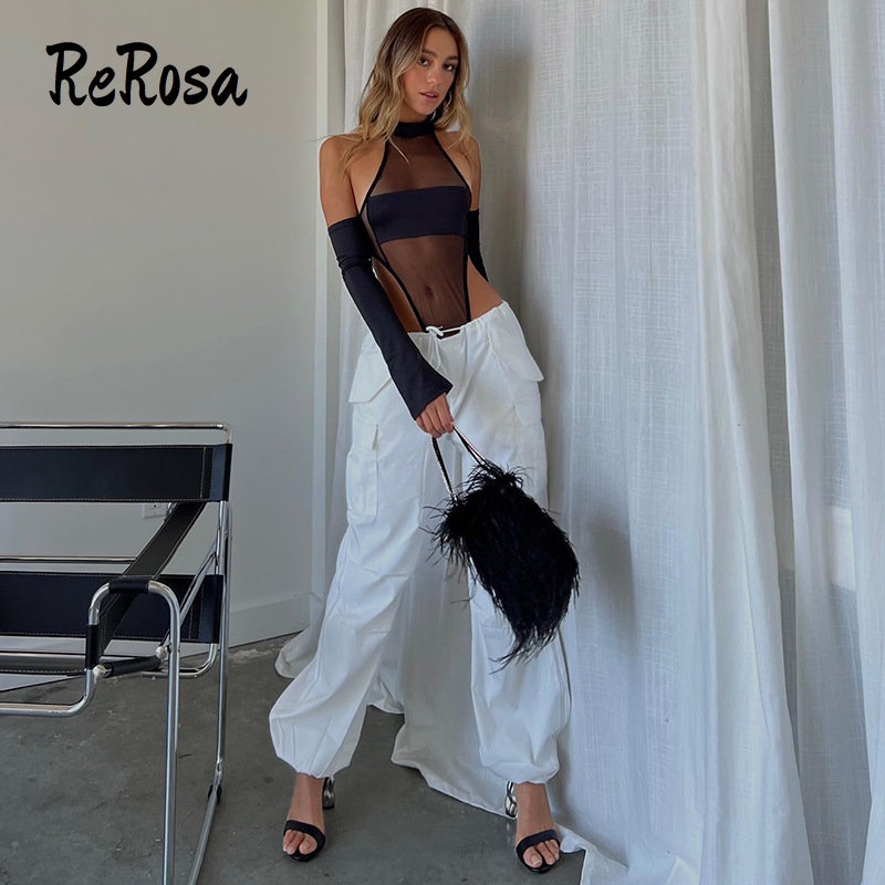 Rerosa Bộ Áo Liền Quần Cổ Thuyền Phối Lưới Ôm Dáng Quyến Rũ Cho Nữ | BigBuy360 - bigbuy360.vn