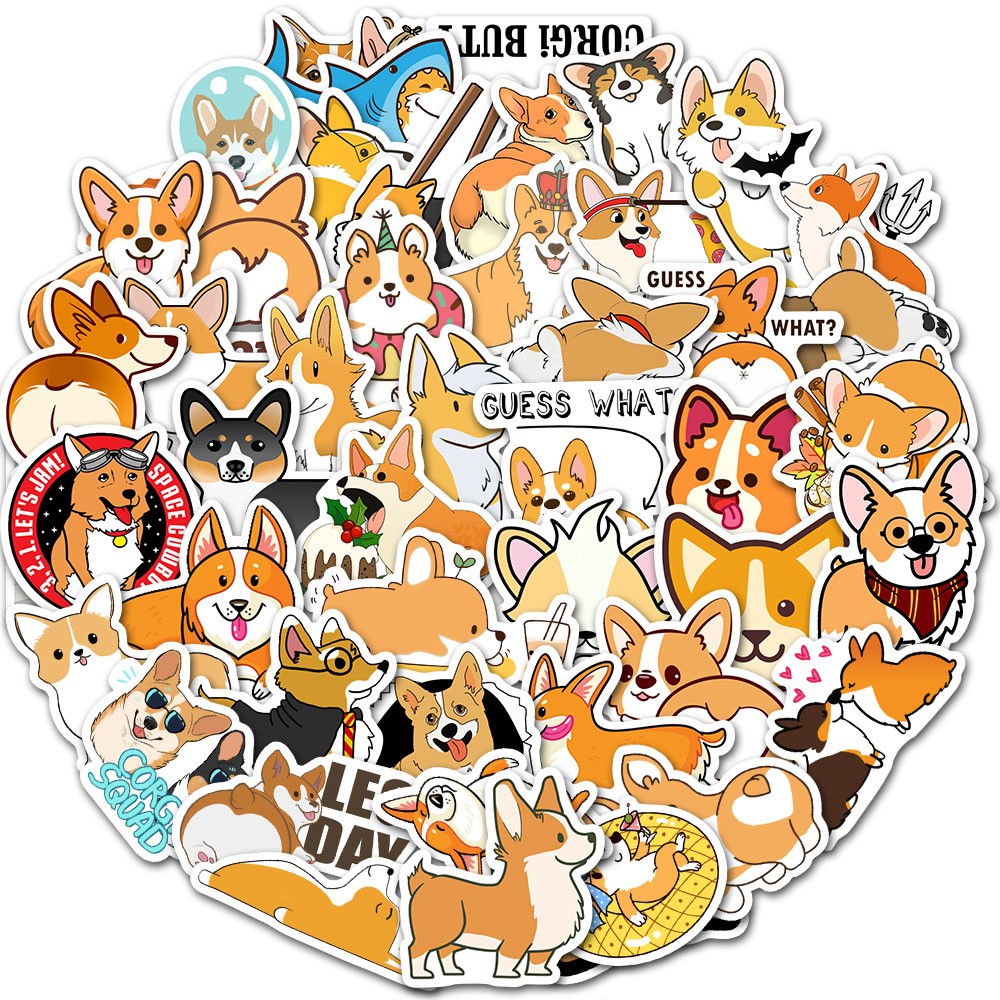 Bộ 50 Hình Dán Trang Trí Hình Chú Chó Corgi Dễ Thương