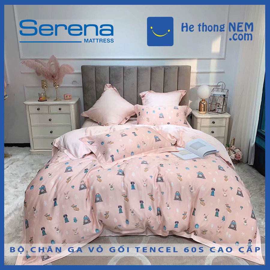 Bộ Chăn Ga Và Vỏ Gối Tencel 60S 5 Món Cao Cấp SERENA Set Vỏ Drap Giường Tencel Chần Bông – Hệ Thống Nệm