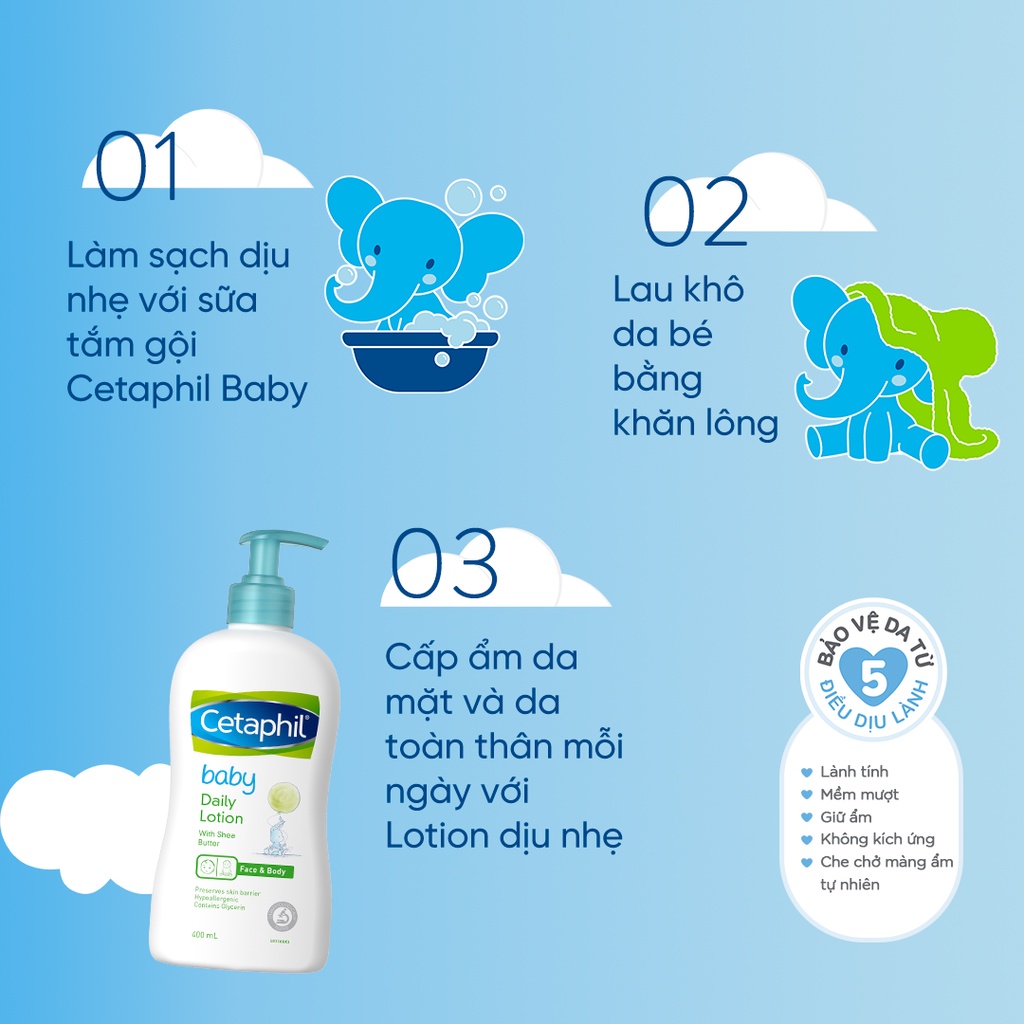 Combo Sữa tắm gội Cetaphil Baby Gentle Wash &amp; Shampoo 400ml + Sữa dưỡng ẩm hằng ngày Cetaphil Baby Lotion 400ml