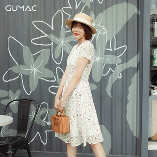 Đầm hoa lá cổ trắng GUMAC DA9116_KEM