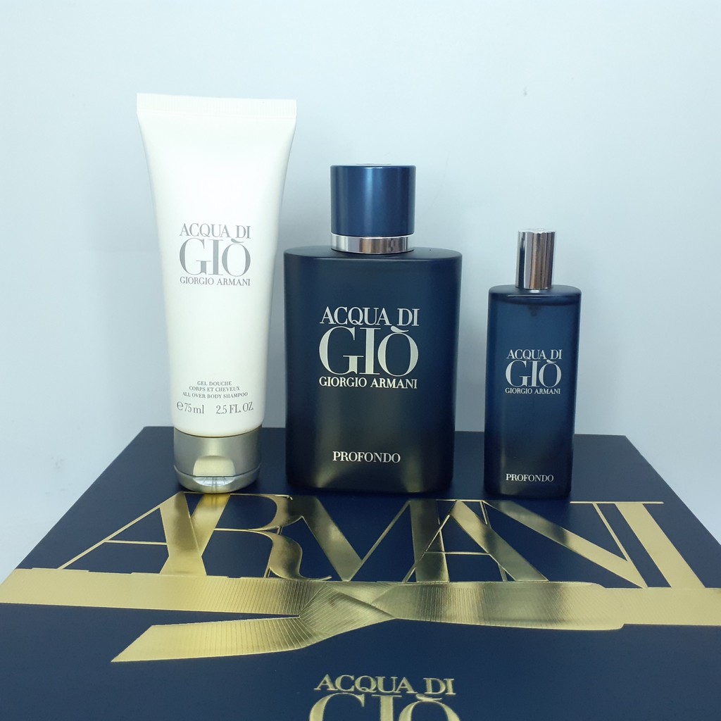 Bộ nước hoa Giorgio Armani Acqua Di Gio Profondo EDP (1NH 75ml +1NH 15ml +1Tắm gội 75ml)