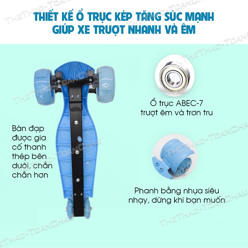 Xe Scooter 4 bánh [Nhập SHOPTC07 giảm 7%] Bánh xe x2 kích thước _ Shop Toàn Châu _ Khung xe bằng thép