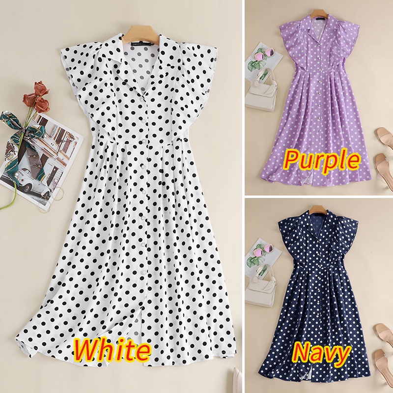 ZANZEA Đầm Không Tay Nhún Bèo Họa Tiết Chấm Bi Thanh Lịch Cho Nữ