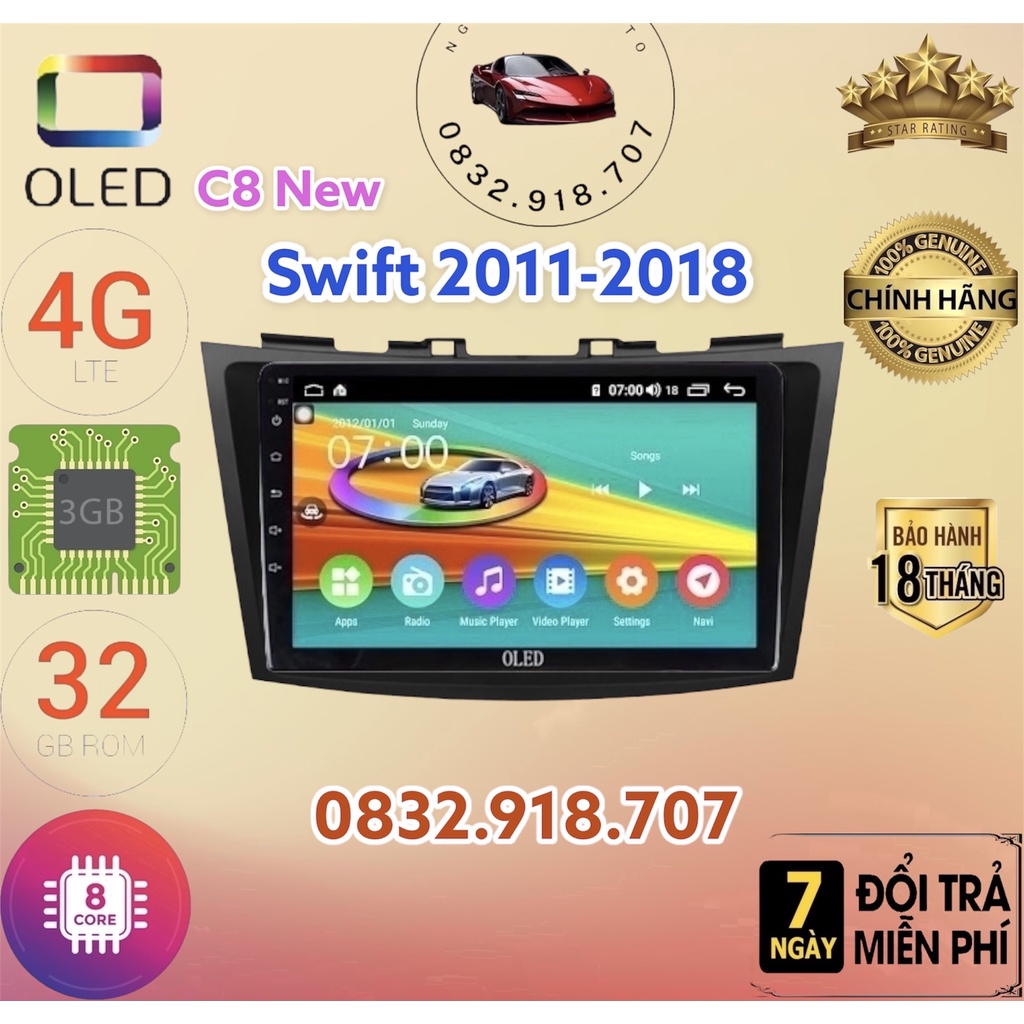 Màn hình android OLED C8 New theo xe Swift 2011 - 2018  kèm dưỡng và jack nguồn zin theo xe