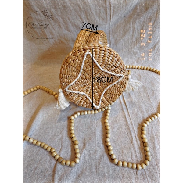 Bán sỉ Túi lục bình trống tròn đính quả chuông macrame dây gỗ đeo chéo
