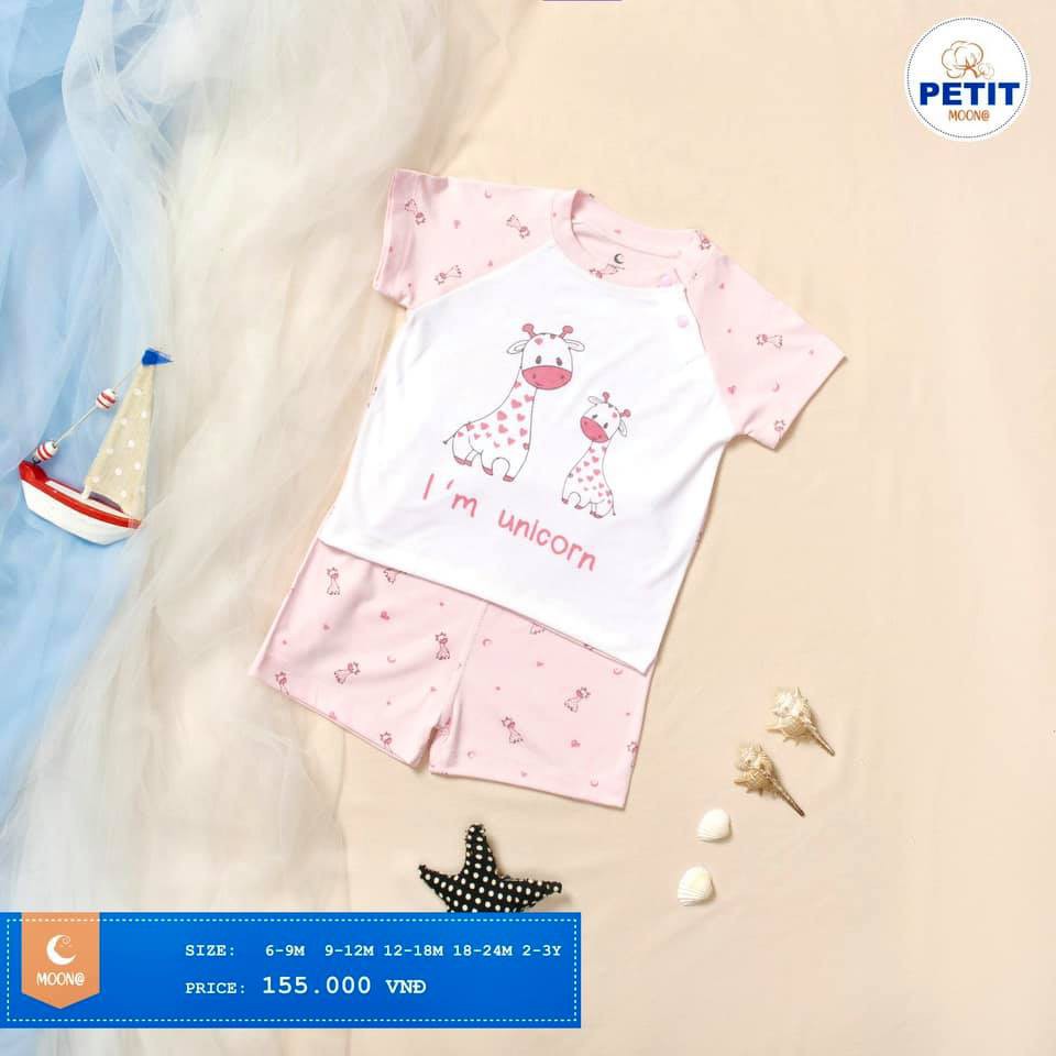 Bộ moon cộc tay chất petit cài vai nhiều mẫu 6m-3y