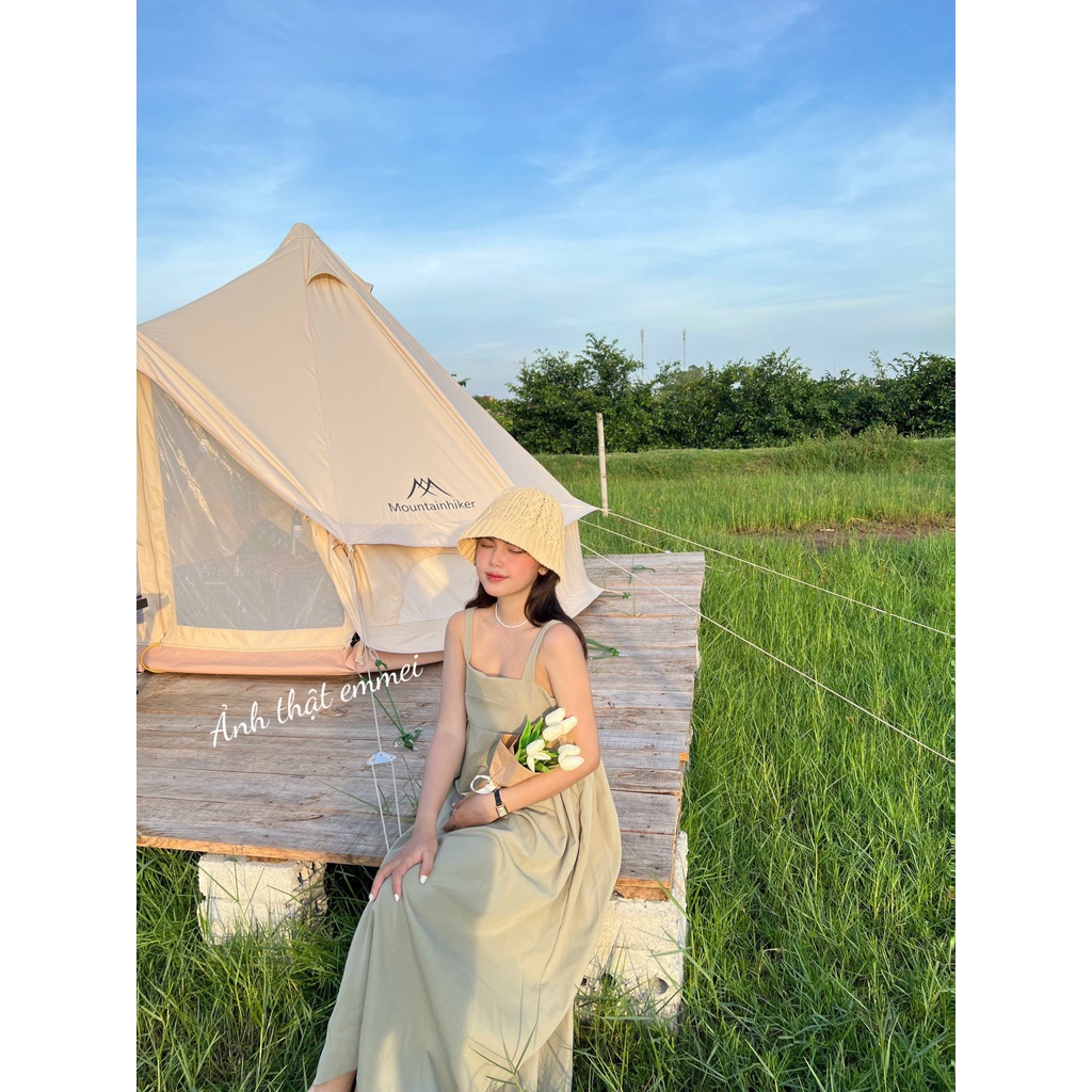 Đầm 2 dây babydoll dáng xoè dài, váy hai dây dễ thương emmei - v153