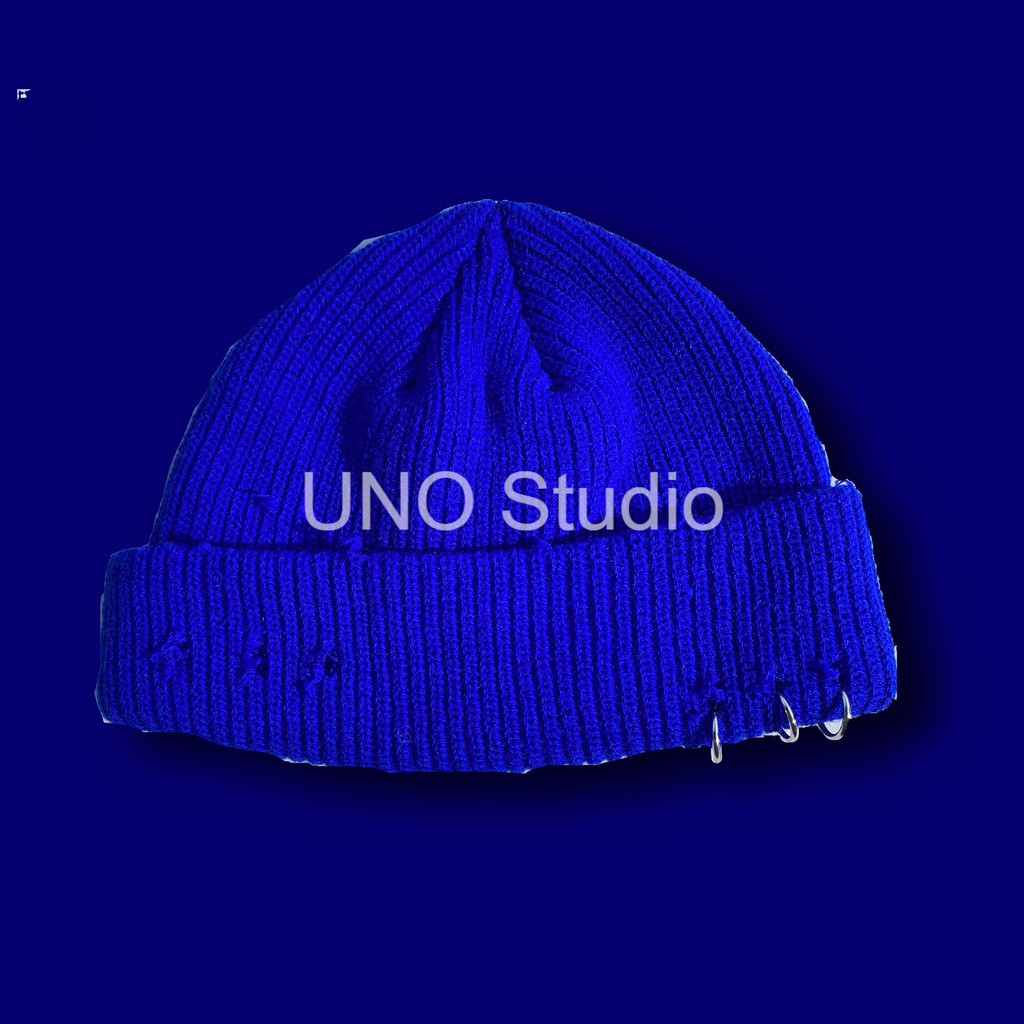 Mũ beanie len rách kèm khuyên