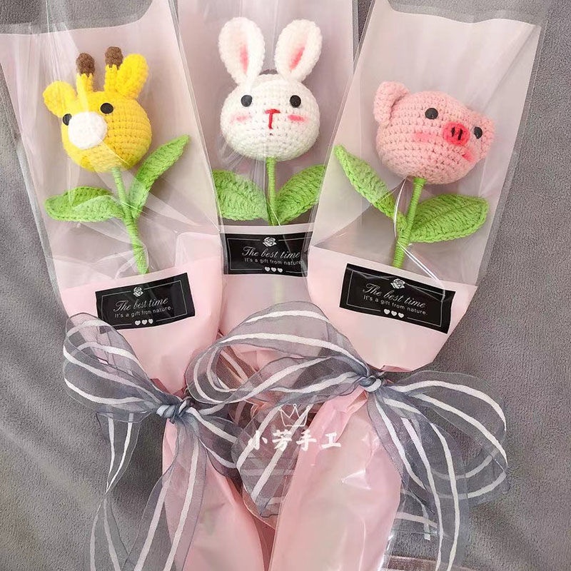 Sản Phẩm Hoàn Thiện Bó Hoa Đầu Búp Bê Đan Móc Thủ Công Hình Động Vật Hoạt Hình Dễ Thương Làm Quà Tặng Kỳ Nghỉ