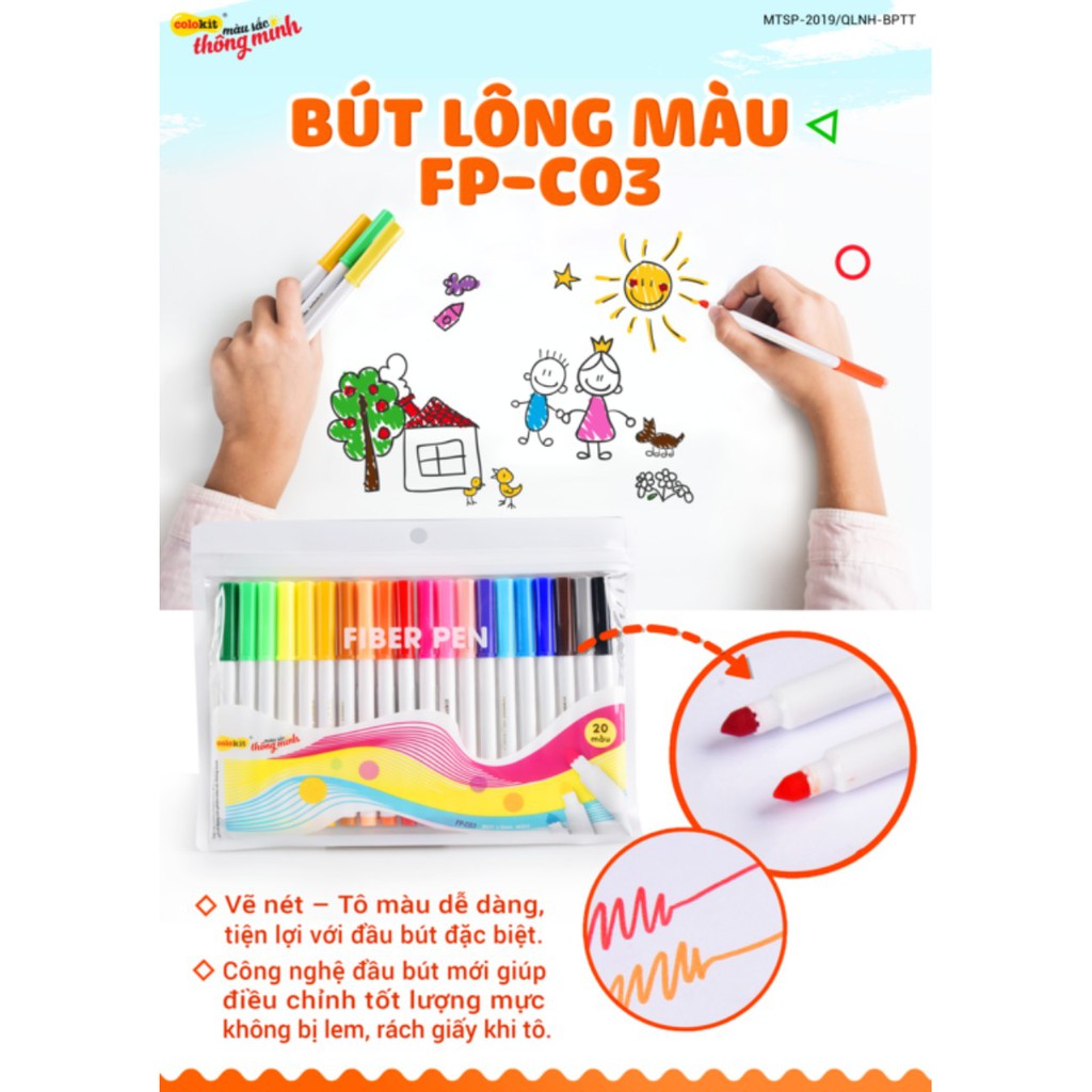 Bút Lông Màu Mỹ Thuật Colokit FP-C03 (Bộ 20 Màu) - Màu Tươi Sáng, Ngòi Bút Với 2 Nét Vẽ