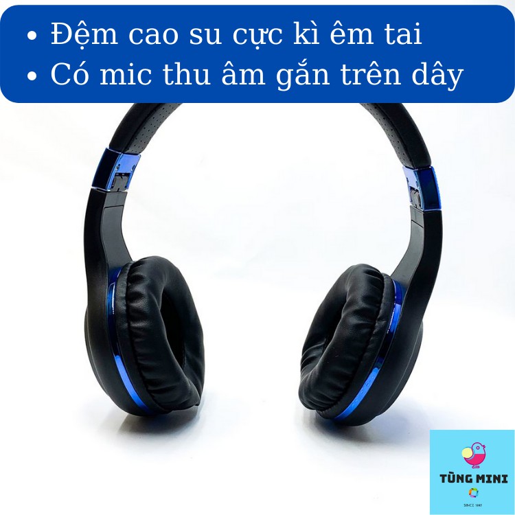 Tai Nghe Chụp Tai Có Dây Có Mic Jack 2 Đầu 3.5mm Dài 1.3m Chơi Game Nghe Nhạc